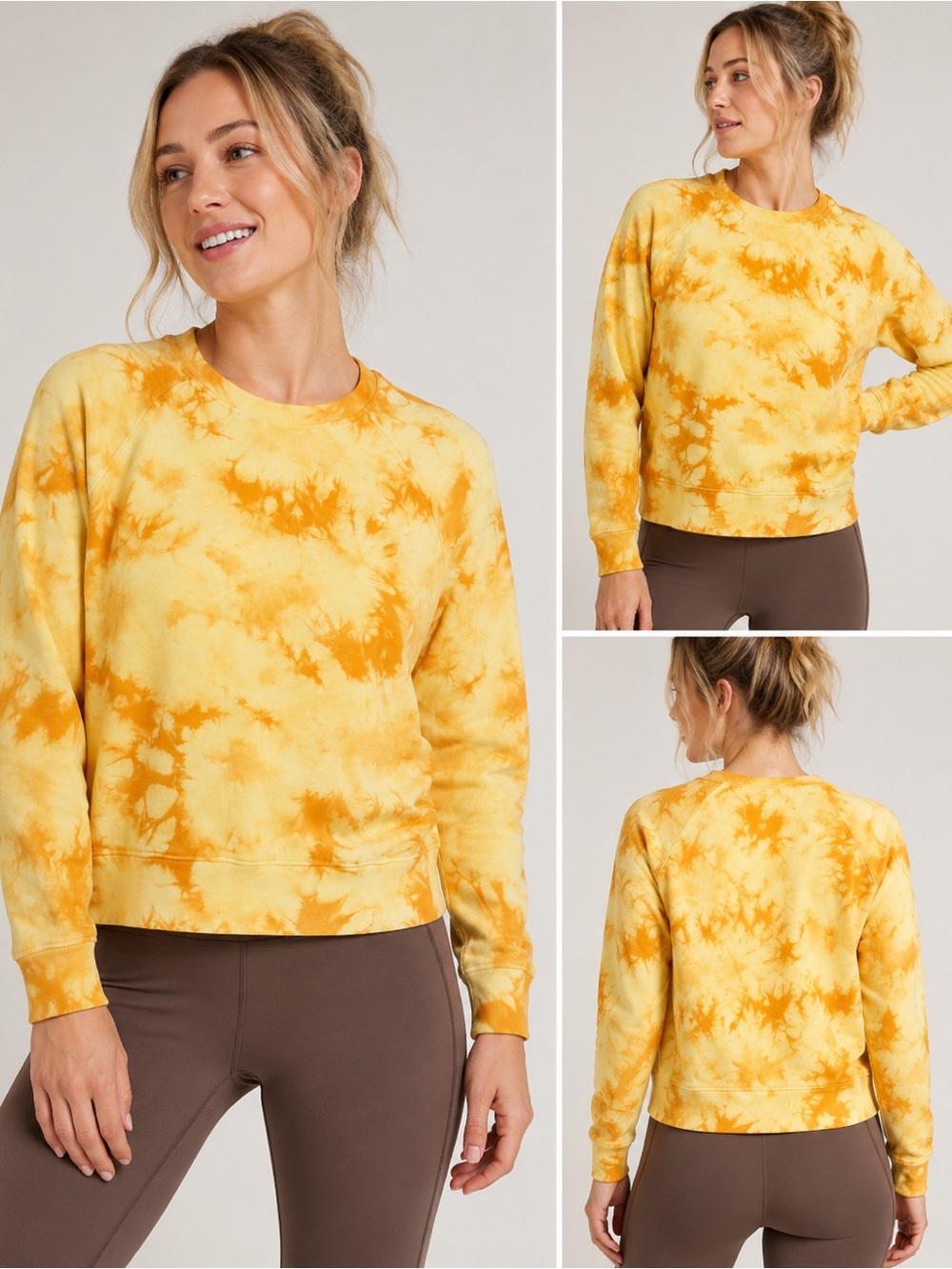 Athleta Sundown Sweatshirt XS Yellow Orange Tie Dye Crewneck Pullover